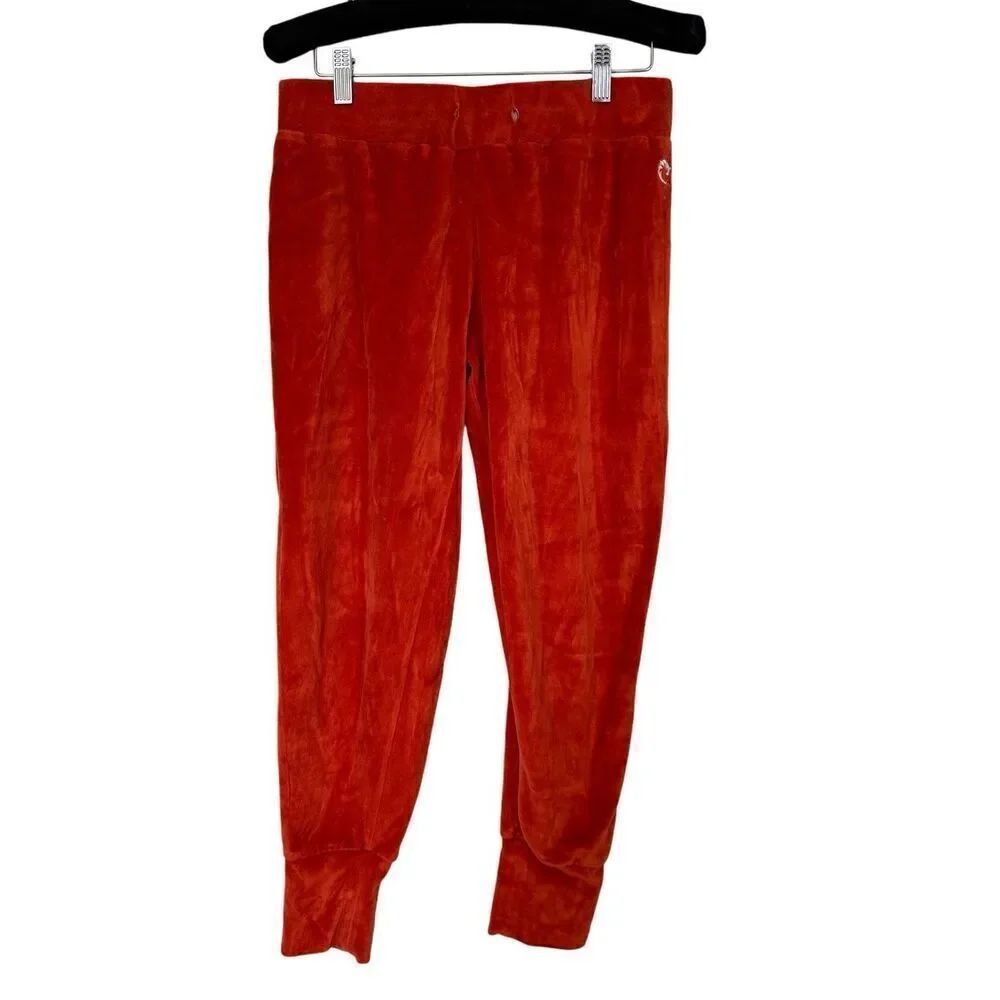 WRV Orange Red Velour Drawstring Waistband Jogger Tracksuit Sweatpants with Whit